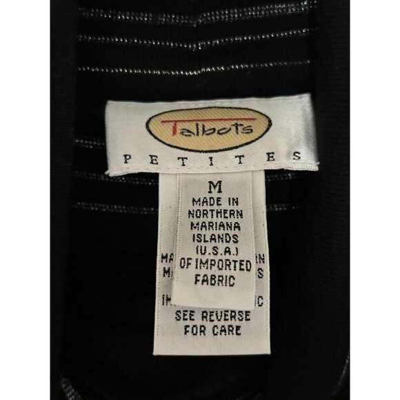 Talbots Top Womens Medium Black Silver Gray Striped Turtleneck Sweater Metallic - Picture 6 of 6